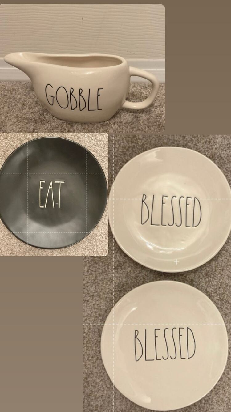 Rae Dunn Thanksgiving Bundle Gobble Gravy Boat Blessed Plates Eat Plate Set